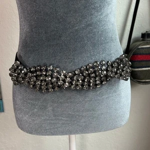 BCBG Maxazria - Med - Y2K Taille Hüft Stretch Gürtel - Gunmetal Braide Gem Accents - Bild 1 von 6