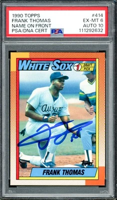 Подписанная карточка Фрэнка Томаса 1990 Topps RC 414 Chicago White Sox PSA 6 с автографом GM 10 PSA/DNA - Изображение 1 из 2