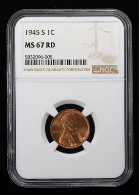 1945-S Lincoln Wheat Cent 1C NGC MS67 RD - Image 1 of 4