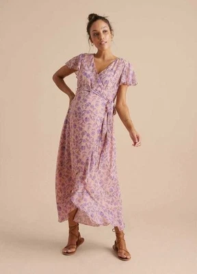 Hatch x 'A Pea In The Pod' Pink Flutter Sleeve Faux Wrap Maternity Dress SXS - Image 1 of 4