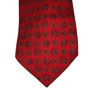 Ermenegildo Zegna Silk Tie Men's Red Gold Blue Geometric Medallion Italy - Afbeelding 1 van 7