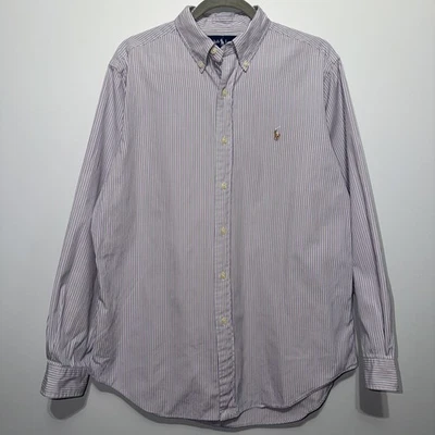 Camisa Oxford Ralph Lauren Rayas Para Hombre Púrpura Blanca Con Botones Talla 16-34/35 Foto 1 de 4