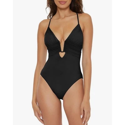 Nuevo con etiquetas Traje de baño BECCA negro acanalado de una pieza mediano Foto 1 de 4