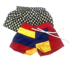 Build-A-Bear Shorts Lot – Red Yellow Blue Patchwork & Navy Geometric Pattern - Picture 1 of 5