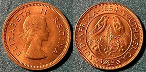 South Africa 1954 ¼ Penny - Elizabeth II Birds KM-44 Bronze BUNC #21 - US Seller - Picture 1 of 1