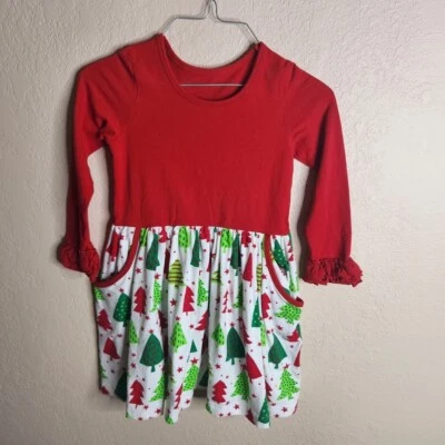 Kelly's Christmas Dress Girls (6-7) Red Cotton Stretch Bell Cuffs Scoop Neck - Image 1 of 4