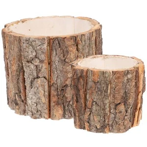 2Pcs Tree Stump Flower Pot Wooden Succulent Planter Rustic Bark Flower Plant ... - Picture 1 of 9