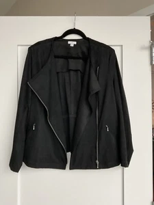 J. Jill Black Ultra Soft Faux Suede Moto Zip Jacket Large Petite - Picture 1 of 4