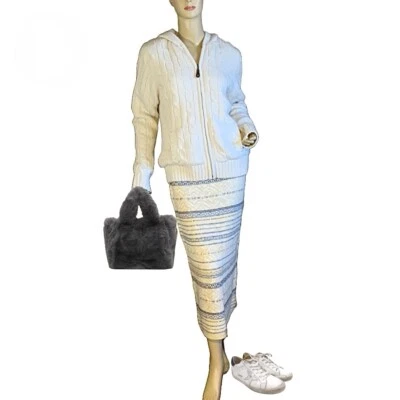 CHAQUETA CÁRDIGAN VERDE TÉ MARFIL CREMA TEJIDO CABLE CON CAPUCHA FORRADA DE PIEL SINTÉTICA NUEVA CON ETIQUETAS TALLA L Foto 1 de 4