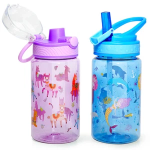 2 Pcs Home Tune 16oz Kids Water Bottle BPA Free Straw Lid Carry Light Leak-Proof - Picture 1 of 2