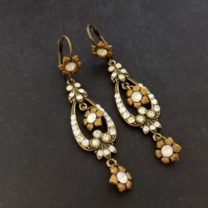 Michal Negrin Earrings White Romantic Long Teardrop Crystals Victorian Revival - Picture 1 of 14