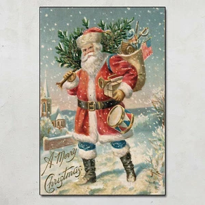 Vintage Santa Claus Christmas Merry Christmas Wall Art Decor Poster No Frame - Picture 1 of 6