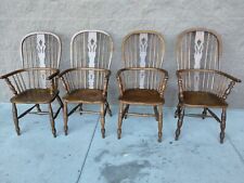 4 Vintage English Windsor Arm Chairs Solid Wood and Sturdy  