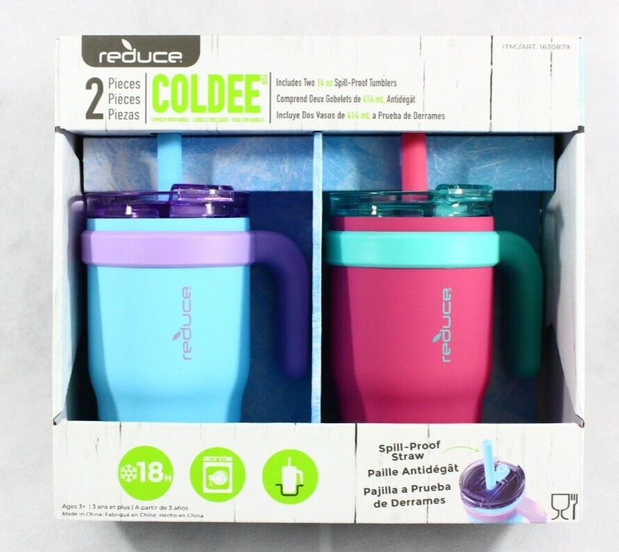 REDUCE 14oz Coldee Tumbler for Kids with Handle 2 Pack Spill-Proof & Insulat