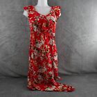 Soprano Womens Dress Small Red Floral Cottagcore Maxi Ruffled Side Slit Sundress