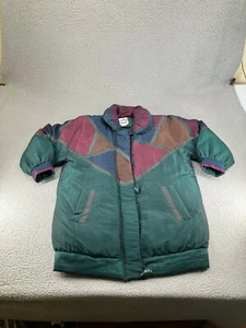 Vintage Puffer Jacket Womens Large Green Duck Down Colorblock Ski Heavyweight - Picture 1 of 24