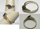 C1738 Vtg 14K Solid YG Purple-Blue Glass Crystal Solitaire Bypass Ring Sz 6.5