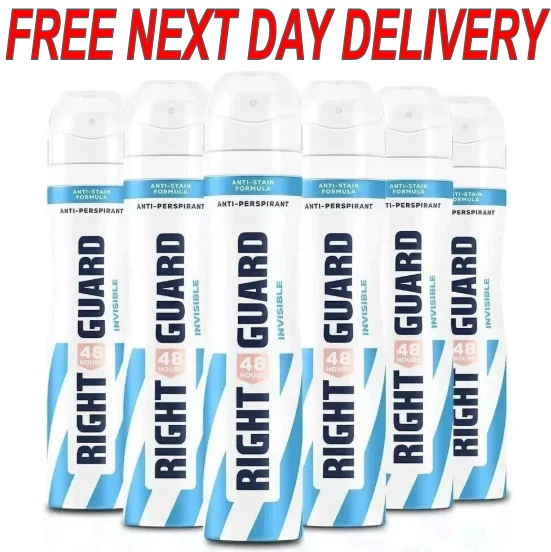 x 6 Right Guard Women Deodorant,Total Defense 5 Invisible A/P Spray 250ml x 6
