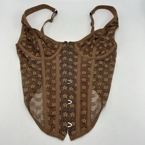 Urban Outfitters Corset Top Medium Out From Under Modern Love Brown Lace - Picture 1 of 7
