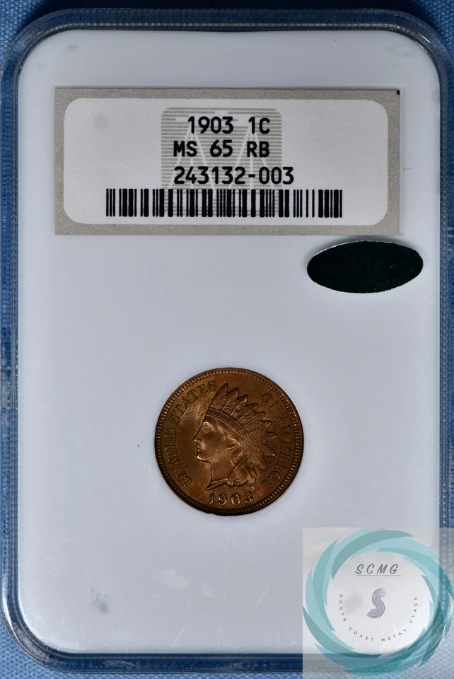 1903 1C Indian Head Cent NGC MS 65 RB w/CAC - Creamy Satin Red Surfaces!!! - Image 1 of 4