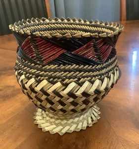 Handgewebter Korb hellbraun Volkskunst Aufbewahrung Tarahumara. - Bild 1 von 9