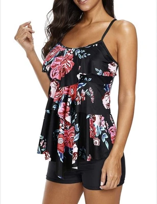 Womens Medium 2-Piece Swimsuits Flounce Bathing Suits Tankini Boyshorts Swimwear - Image 1 of 3