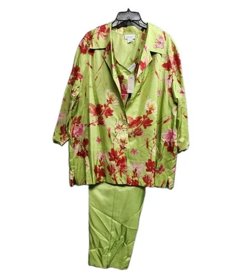 女式花卉 3 件套裤子套装彩色绿色/粉色/红色尺寸:20 Avenue vintag — 第 1/4 张图片