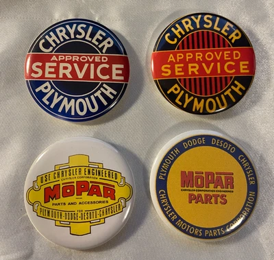 Lot of 4 Retro MoPar Chrysler Button Pin 2.25" Plymouth Dodge DeSoto Imperial - Image 1 of 4