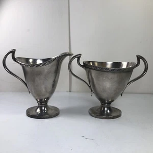 VINTAGE POOLE SILVER CO. 2727 SILVERPLATED CREAM & SUGAR BOWL - Picture 1 of 16