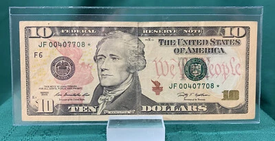 RARE 2009 $10 Star Note Bill Print/Run 640K JF00407708* - Image 1 of 4