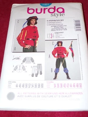 🌸 BURDA #7467 - MEN'S MEDIEVAL PALACE GUARD - PIKEMAN COSTUME PATTERN 34-50 FF - Image 1 of 2