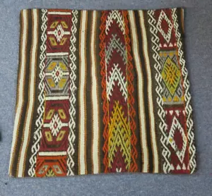 Vintage Old Turkish Anatolian Kilim Pillow Cushion Hand Woven Wool 20" x 20" - Picture 1 of 3