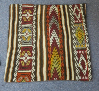 Vintage Old Turkish Anatolian Kilim Pillow Cushion Hand Woven Wool 20" x 20" - Image 1 of 3