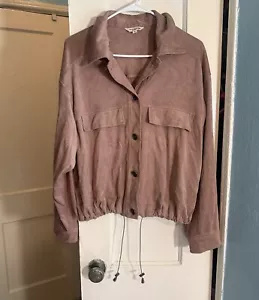 Max Studio Mauve Faux Suede Shacket Jacket Metal Buttons Pockets Size Large - Picture 1 of 7