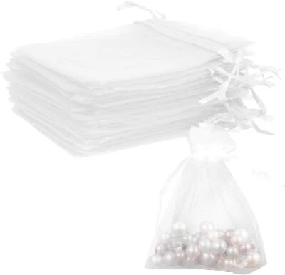 BOEIAC White Organza Bags 50Pcs 3x4 inch Jewelry Gift Bags Drawstring