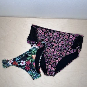 Damen Bikini Unterteile Paket 2 Bunt Blumen Tropical Größe L Neu - Bild 1 von 2
