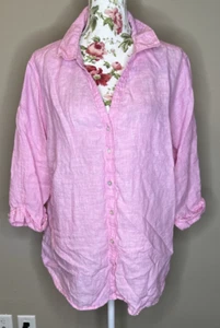Sigrid Olsen Leinenhemd Damen Übergröße 3X hellrosa Strand Küste Button Down - Bild 1 von 5