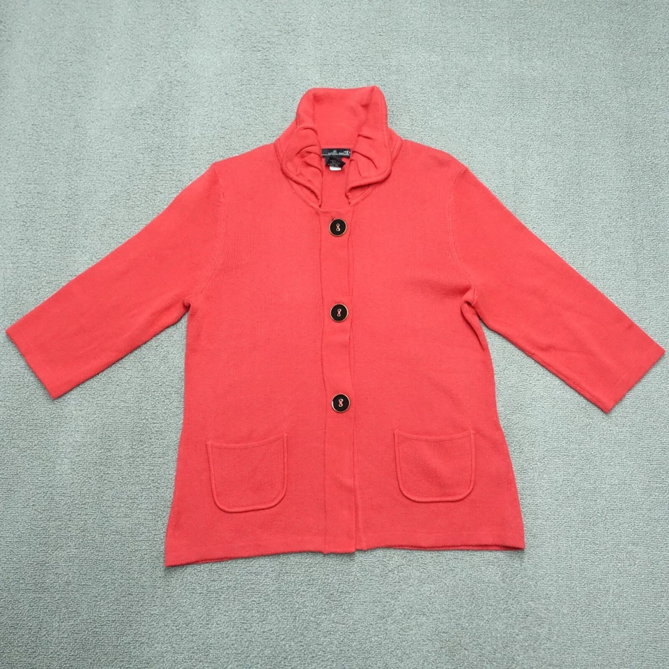 Will Smith Cardigan Sweater Women Size Med Red Coral Button Up 3/4 Sleeve - Image 1 of 4