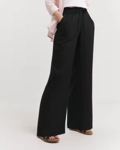JD WILLIAMS LADIES BLACK LINEN MIX WIDE LEG TROUSERS NEW (ref 180) SALE - Picture 1 of 3