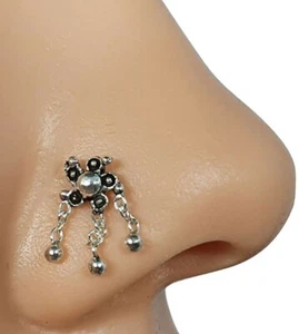 Borchia naso Bali Silver Star 3 catene e sfere esotiche 22 g (0,6 mm) estremi... - Foto 1 di 24