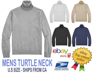 Mens Polyester Knit Sweater Turtle Neck Mock Collar S-2X USA Size - Picture 1 of 11