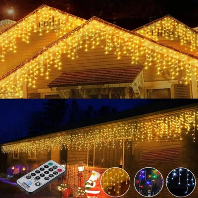LED Lichterkette Eisregen Weihnachtsbeleuchtung Außen Innen Timer Weihnachtsdeko - Bild 1 von 4