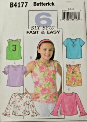 Butterick 4177 Girls Tops with Sleeve Options Sewing Pattern in 6 Styles 7-8-10 - Image 1 of 2