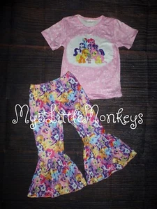 NEW Boutique My Little Pony Bleached Shirt Girls Bell Bottom Outfit Set - Picture 1 of 5