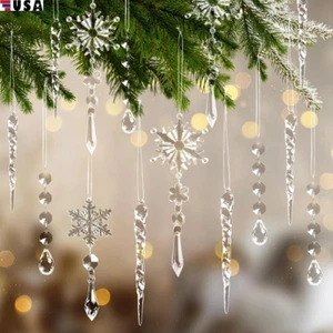 22Pcs Christmas Tree Clear Glass Icicle Ornaments Decoration Xmas Home Decor USA - Picture 1 of 21