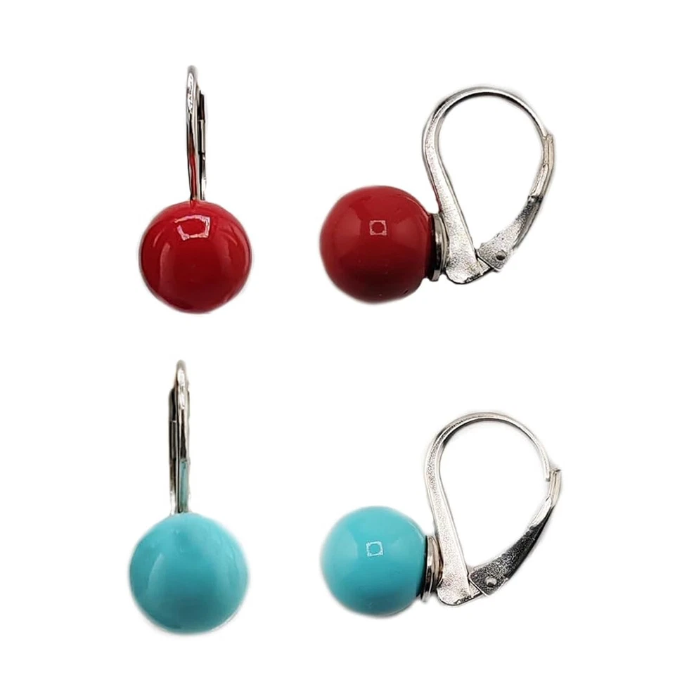 Orecchini monachella pendenti argento925 corallo o turchese gioielli donna - Immagine 1 di 1