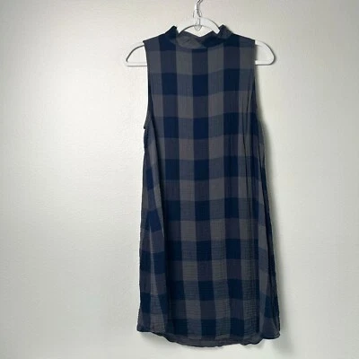 Vestido Columpio Tela y Piedra Talla M Azul Gris Cuadros Cuello Simulado Sin Mangas Foto 1 de 4