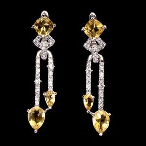 Non Scaldato Pera Giallo Citrino 7x5mm Finto Cz 925 Orecchini Argento Sterling - Picture 1 of 9