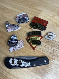 6 Vintage Dale Earnhardt #3 Nascar Pins Winston Cup, RCR  & Case Pocket Knife