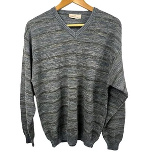 Ermenegildo Zegna Men's Blue Thin Knit V-Neck Sweater Size L Large Space Dye - Picture 1 of 11